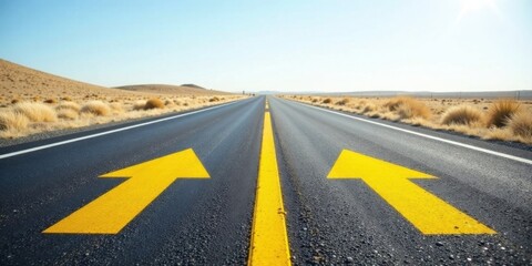 Naklejka premium Asphalt Pathway Forward A Journey of Dual Choices on a Long, Straight Road Ahead