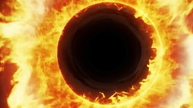 Warm abstract fire flames blaze against a black background, conveying a sense of fiery energy and intense heat 4k footage. black hole flame video