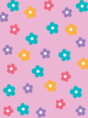 fondo vertical con fondo rosa y patron de flores de color 