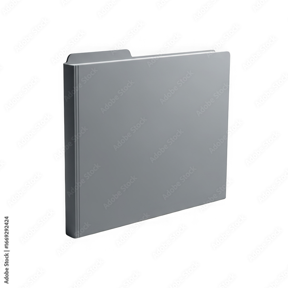 Poster 3d icon of a plain gray folder with a tab, isolated on a transparent background