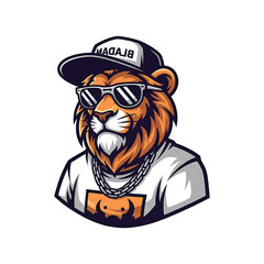 Naklejka premium Cool Lion Mascot with Cap
