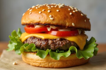 Smash burger with lettuce, cheddar cheese and sauce. 3d rendering.