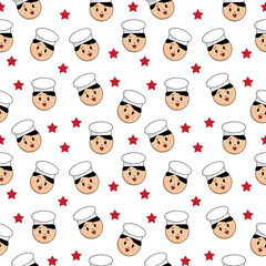 Playful Seamless Pattern with Cartoon Chef Faces and Red Stars