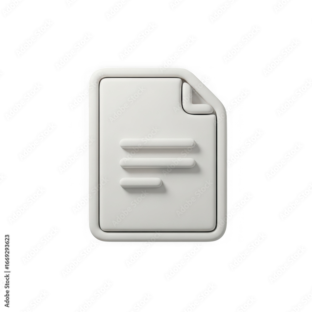 Fototapete 3d icon of a 3d icon representing a document or paper with text lines, isolated on a transparent bac