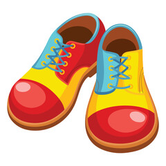 Clown shoes large yellow red with blue laces circus theme vector illustration
