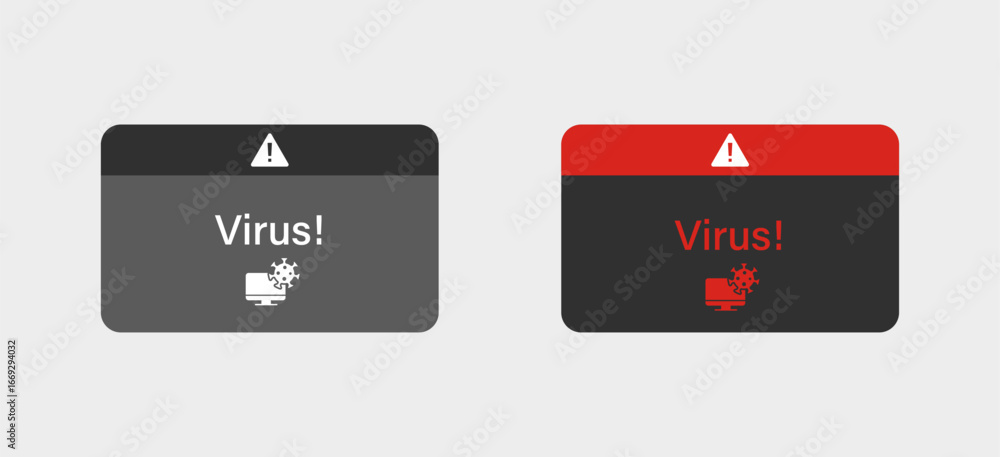 Poster computer virus notification window with red and black interface warns users about malware.