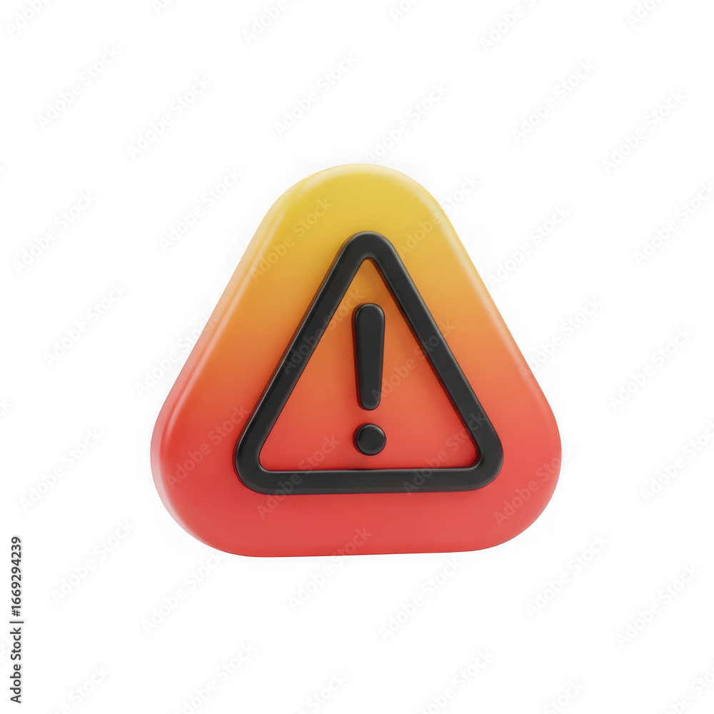 Aufkleber 3d icon of warning sign with an exclamation mark inside a triangle, isolated on transparent backgrou