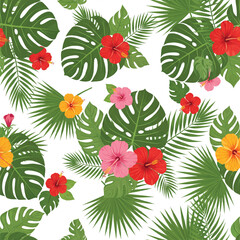 Seamless vector floral pattern with red roses and pink blossoms, a beautiful summer nature illustration for your design