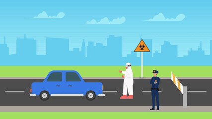 Road Block Due to Biohazard and Quarantine by Police and Medical Personnel cartoon animation - Powered by Adobe