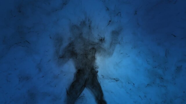 Concept animation of an evil spirit (built from particles) trying to escape from a nightmare