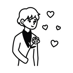Romantic anime boy holding a red rose for valentine s day