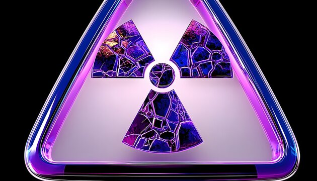 Abstract Shattered Radiation Symbol Glowing in a Vibrant Purple and Blue Triangular Frame