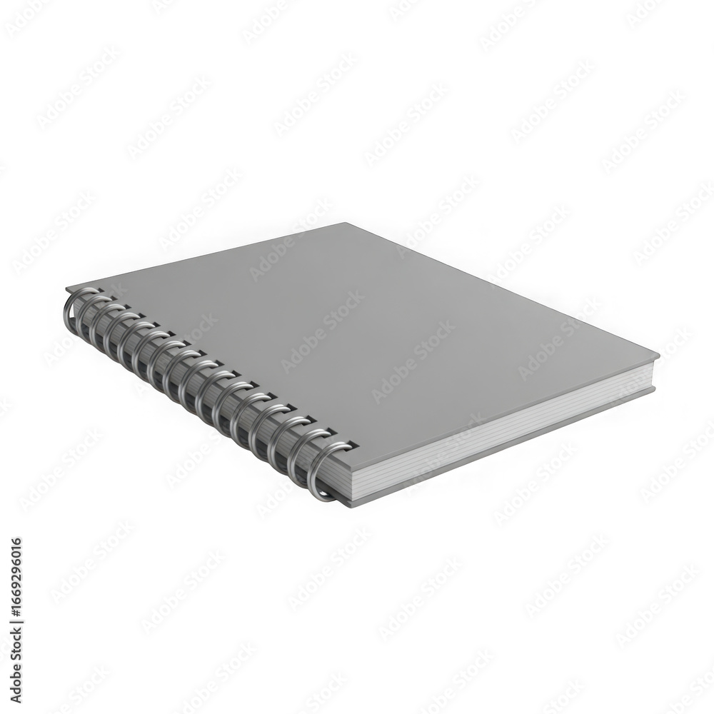 Poster 3d icon of a plain gray spiralbound notebook isolated on a transparent background, perfect for notes