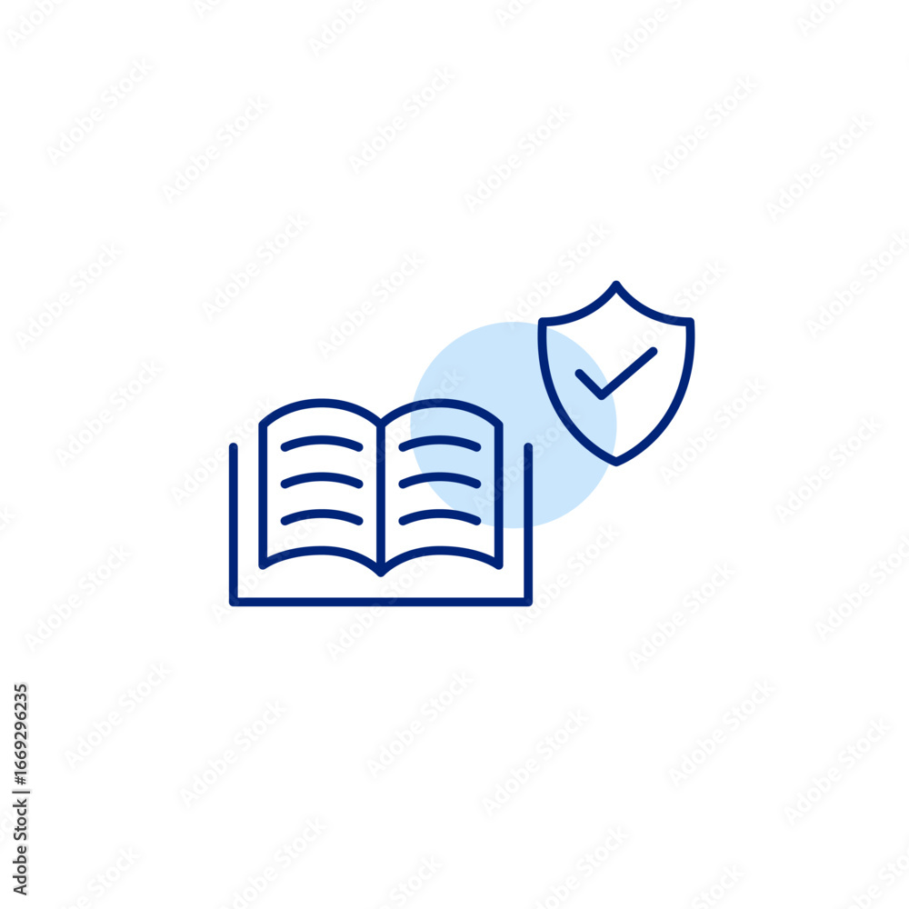 Poster protected intellectual property. safe reading and verified content. book, shield and checkmark. pixe