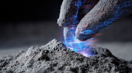 A detailed image of the concrete mixture revealing flecks of graphene within the slurry emphasizing the innovative material enhancements promoting durability and sustainability.