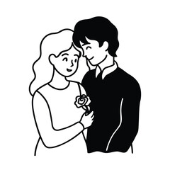 Romantic anime couple holding a rose illustration