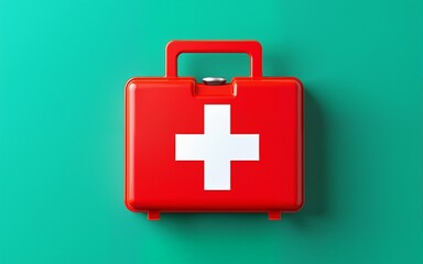 Obraz premium Red First Aid Kit on Teal Background. High quality