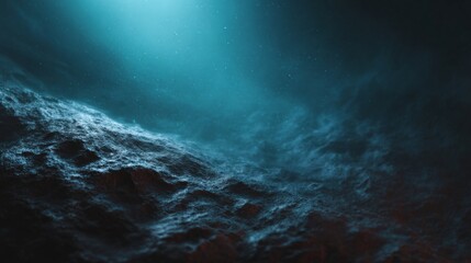 Mysterious Underwater Scene: An evocative image showcases an ethereal underwater environment. Turbulent water, lit by celestial light, creates a surreal and immersive viewing experience. 