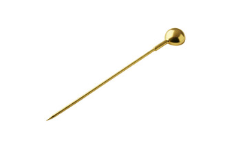 Isolated Gold Sewing Pin with a Spherical Head, Resting Diagonally Against a White Background, Close-Up, and Selective Focus Emphasizing Precision and Elegance