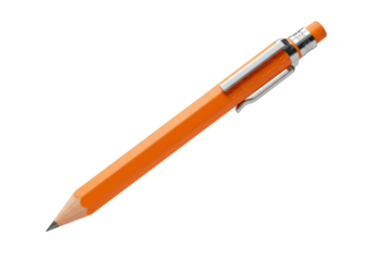 Isolated orange mechanical pencil with silver clip and eraser, studio shot