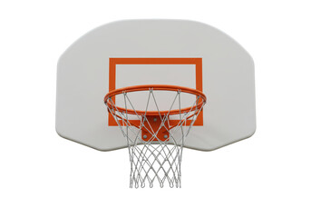 Isolated Basketball Hoop with Orange Rim and Net, Mounted on a White Backboard, Ready for Sports Action
