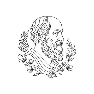 Minimalist Ancient Greek Philosopher Bust Line Art &ndash; Socrates Plato Aristotle Mythology Illustration for T-Shirt, Tattoo, and Logo Design