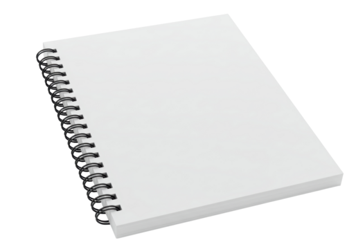 Isolated Spiral Notebook Mockup Featuring Blank White Pages and Black Binding, Perfect for Presentations and Graphic Design Projects