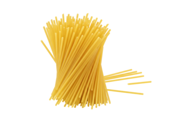 Isolated clump of raw spaghetti ready to cook a delicious, healthy pasta meal now.