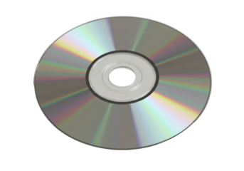 Isolated Compact Disc with Iridescent Surface, Central Hole and Silver Hue, Ideal for Data Storage, Audio, or Software Distribution