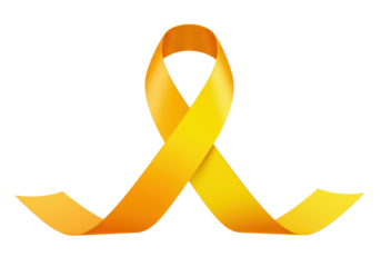 Isolated Bright Golden Ribbon Symbol of Childhood Cancer Awareness on White Backdrop