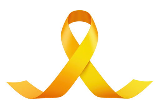 Isolated Bright Golden Ribbon Symbol of Childhood Cancer Awareness on White Backdrop