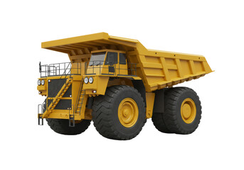 Isolated Massive Yellow Mining Dump Truck Equipment on White Background Studio Shot