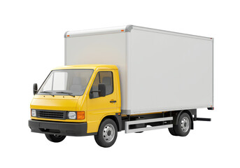 Isolated Yellow Box Truck: Commercial Transport Vehicle with White Cargo Container, Delivery Van,...