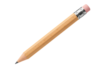 Isolated Wooden Pencil with Pink Eraser and Metal Band on a White Background, Sharpened