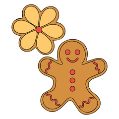 Christmas gingerbread man and cookies set watercolor painting vector illustration