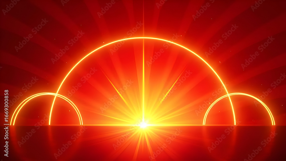 Aufkleber abstract red background with glowing arcs and light rays for modern design