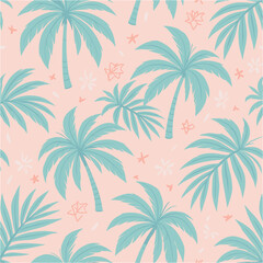 Tropical Colorful Seamless Palm Tree Leaves Pattern Elegant Textile Design