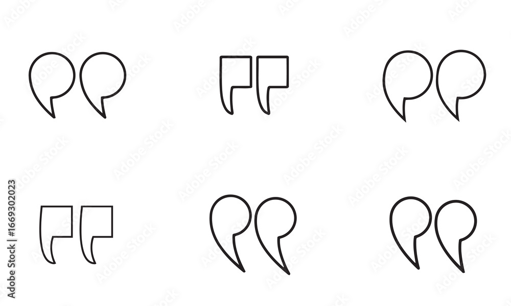 Poster set of quotation mark. isolated on white background in line art style.