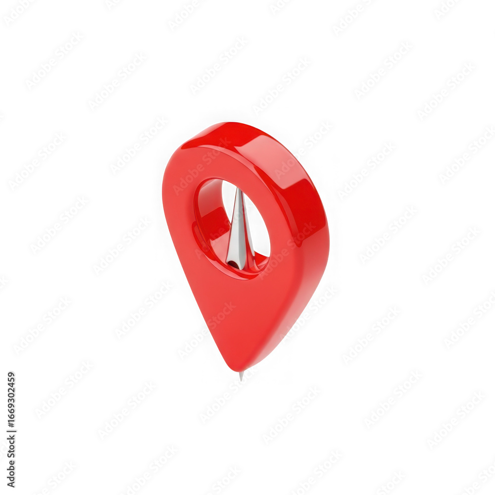 Poster 3d icon of red glossy 3d map pin location marker isolated on transparent background