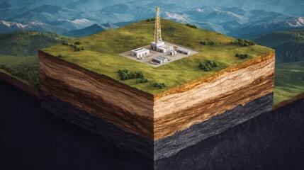 Realistic Cutaway View of Carbon Sequestration Process in High Fidelity Illustration