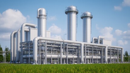 Sleek and Futuristic Carbon Capture Plant Surrounded by Lush Greenery