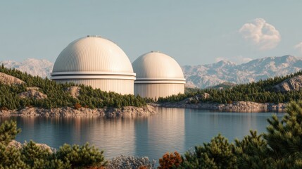 Obraz premium State of the Art Carbon Capture Facility Surrounded by Natural Landscape in High Fidelity V2