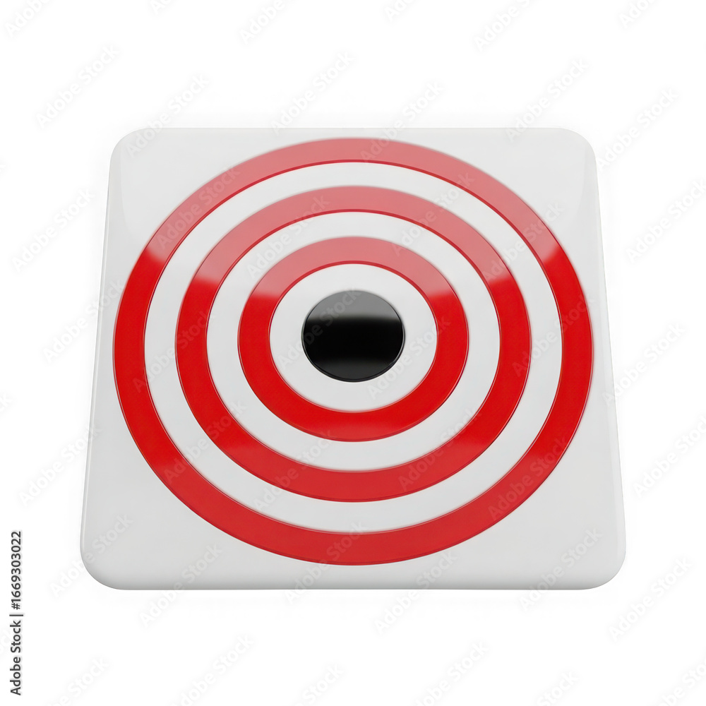 Fototapete 3d icon of a 3d rendering of a target with red concentric circles on a white square isolated on tran