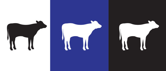 Three cow silhouettes. in black and white isolated on white background.