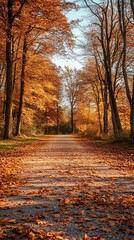 Fototapeta premium Autumnal pathway through a golden forest