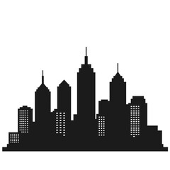 Obraz premium Black silhouette of a modern city skyline with tall skyscrapers, a vector graphic illustration for urban and architectural design concepts