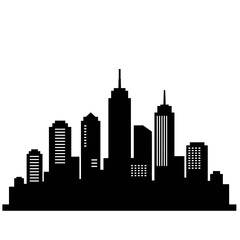 Fototapeta premium Vector graphic of a city skyline silhouette. Black urban cityscape with modern skyscrapers and architectural buildings isolated on a white background
