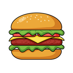 Delicious Burger Illustration with Fresh Ingredients and Classic Design