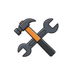 Simple cartoon graphic icon of a crossed hammer and wrench, representing repair, construction, and maintenance services vector art