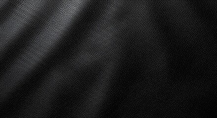 Polished black leather fabric with natural grain, macro textile photography for luxury accessories and premium fashion branding